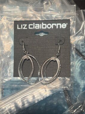 RESELLER LOT ONE DOZEN LIZ CLAIBORNE NEW ON CARD SILVER TONE DANGLE EARRINGS